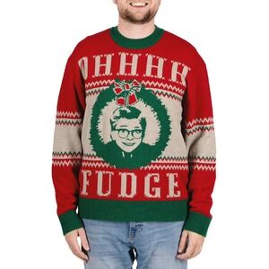 A Christmas Story Mens Ralphie Ohhh Fudge Holiday Crewneck Sweater Red Green M